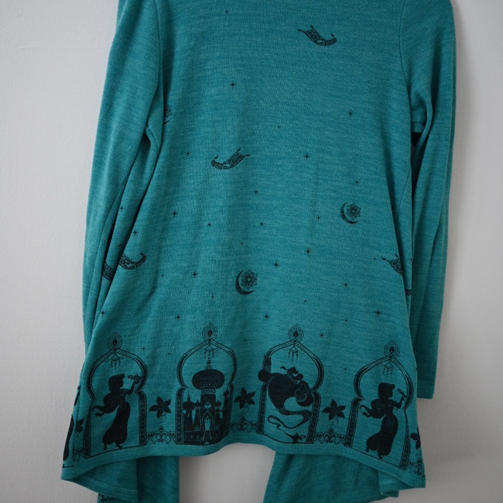 Disney Teal Cardigan with Aladdin & Jasmine Print - Open Sweater Size Small - Picture 9 of 10